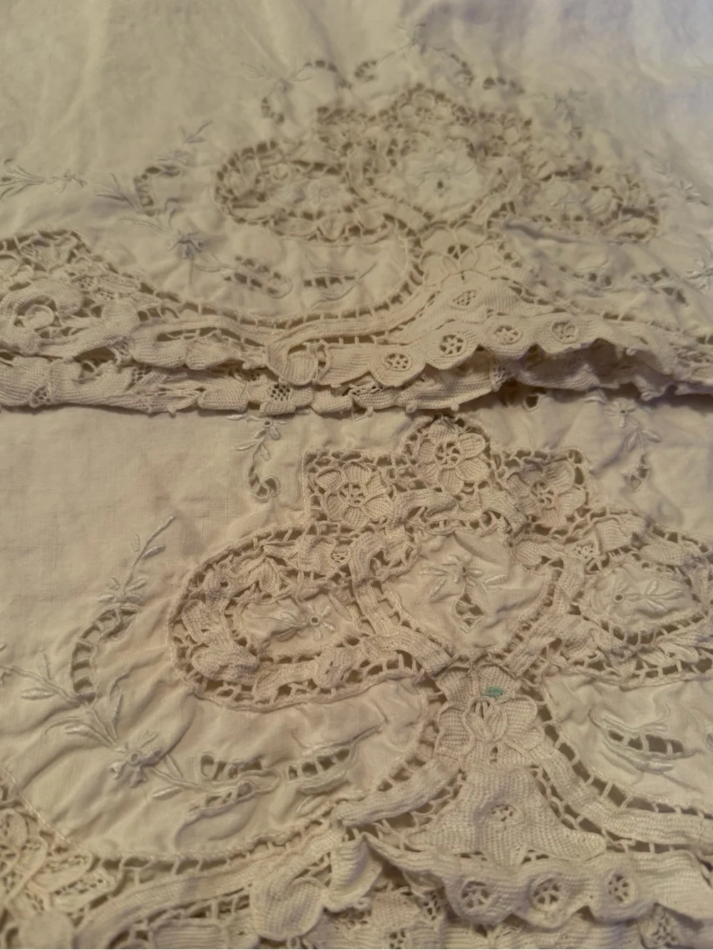 Vintage Linen Cream Embroidered Pillow Cases Set of Two